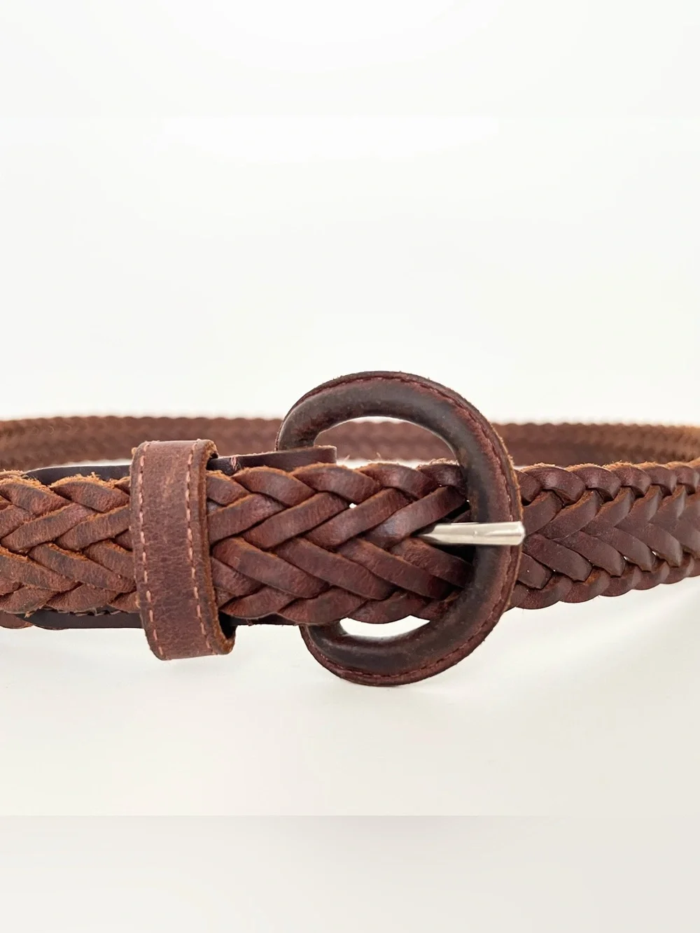 Women's Braided Woven Brown Leather Belt Oil Tanned Cowhide Argentina Boho Aged